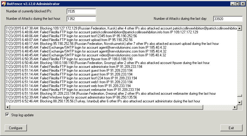 BotFence administrator tool screenshot