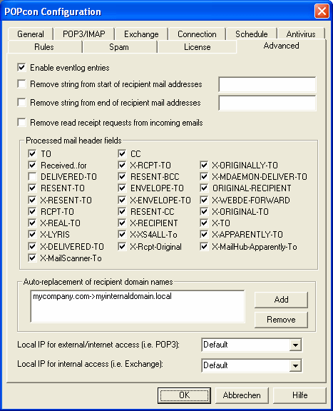 Screenshot: POPcon PRO Advanced configuration options