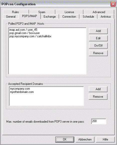 POPcon POP3 accounts configuration screenshot