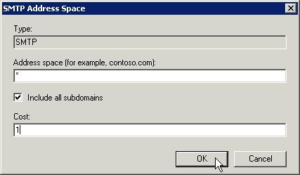 Exchange send connector edit Address Space - click for full size Exchange send connector edit Address Space - click for full size