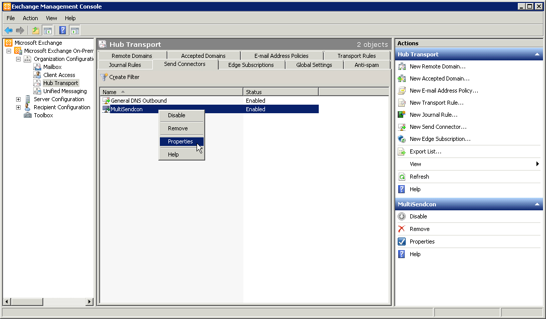 Exchange send connector properties - click for full size Exchange send connector properties - click for full size