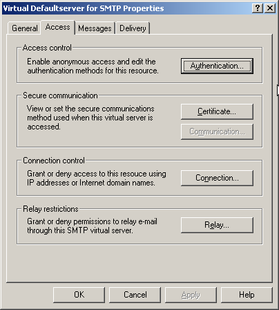 On the tab "Access" you can find some configuration settings that might interfere with POPcon. On the tab "Access" you can find some configuration settings that might interfere with POPcon.