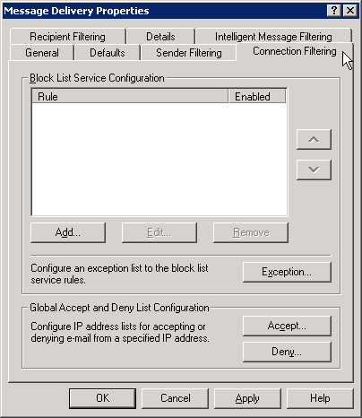 The connection filter configuration should be empty The connection filter configuration should be empty